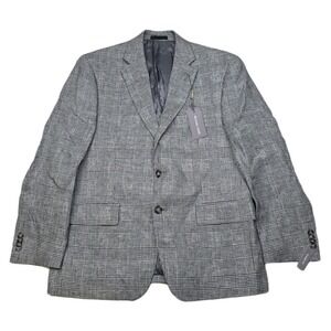 Michael Kors Linen Blazer Mens 38S Black White Plaid Classic Fit Kalina $295 NEW